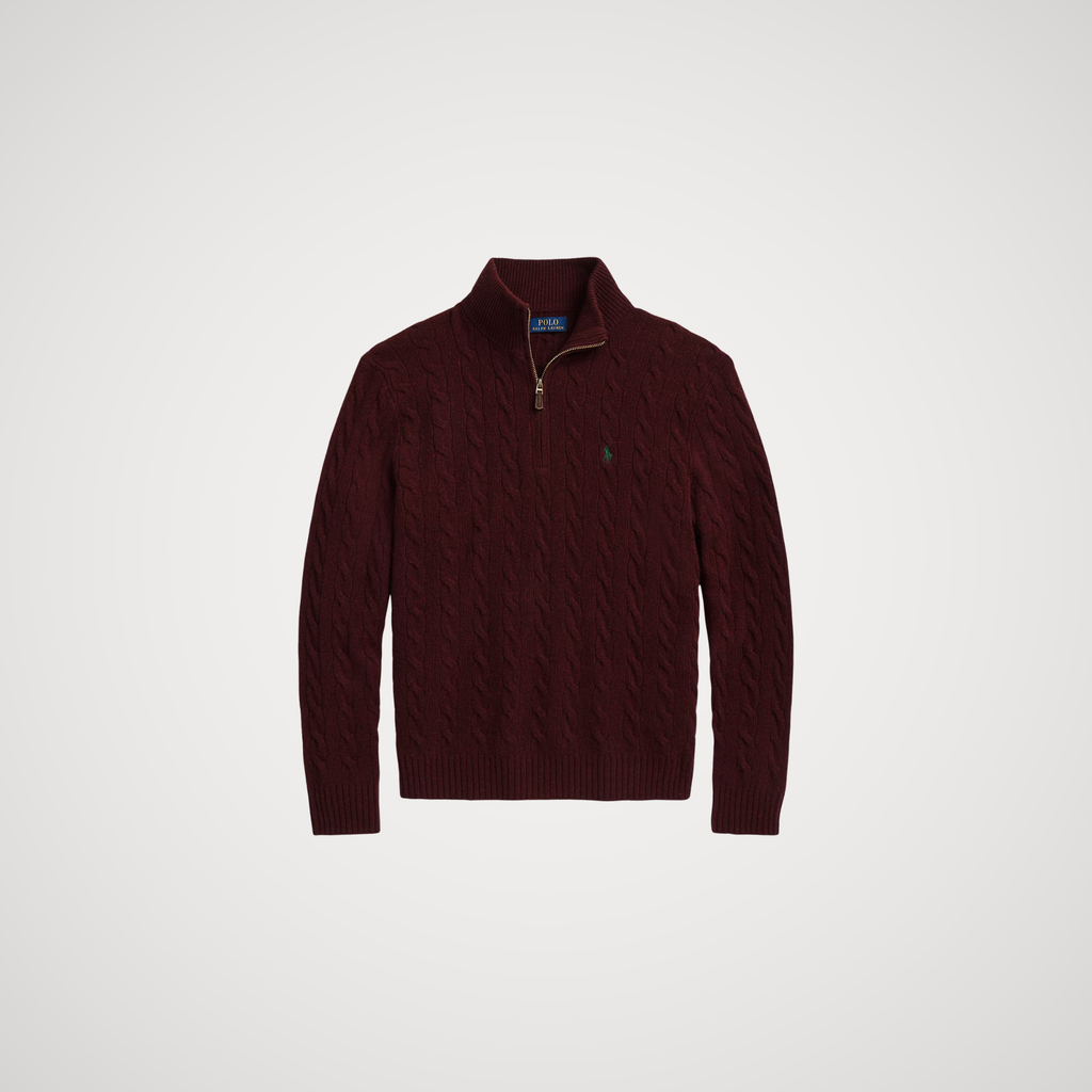 Polo Ralph Lauren Cable-Knit Quarter-Zip Jumper Save to Wishlist "Aged Wine Heather"