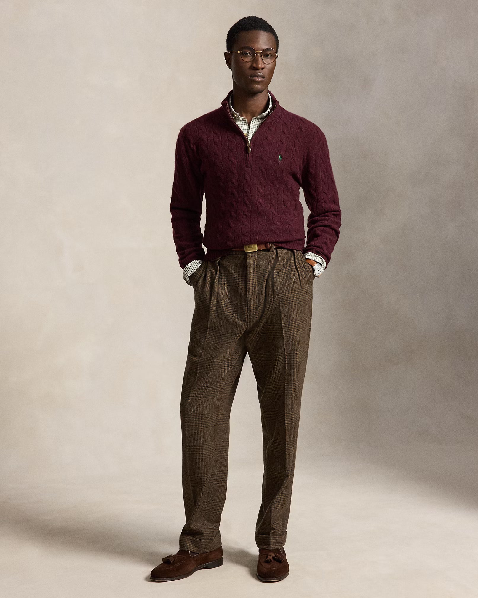 Polo Ralph Lauren Cable-Knit Quarter-Zip Jumper Save to Wishlist "Aged Wine Heather"