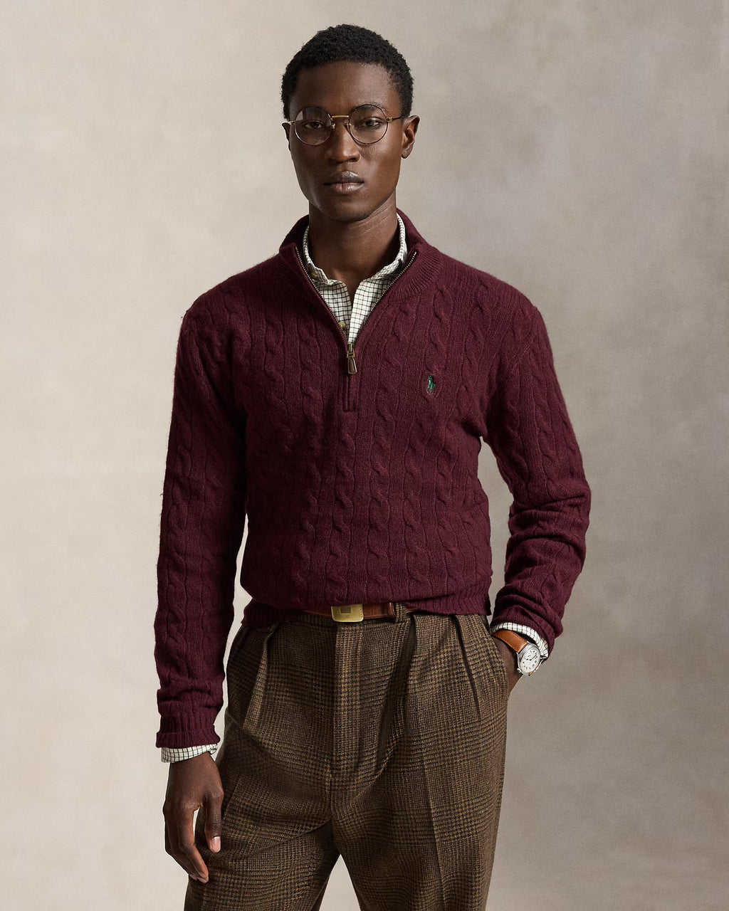 Polo Ralph Lauren Cable-Knit Quarter-Zip Jumper Save to Wishlist "Aged Wine Heather"