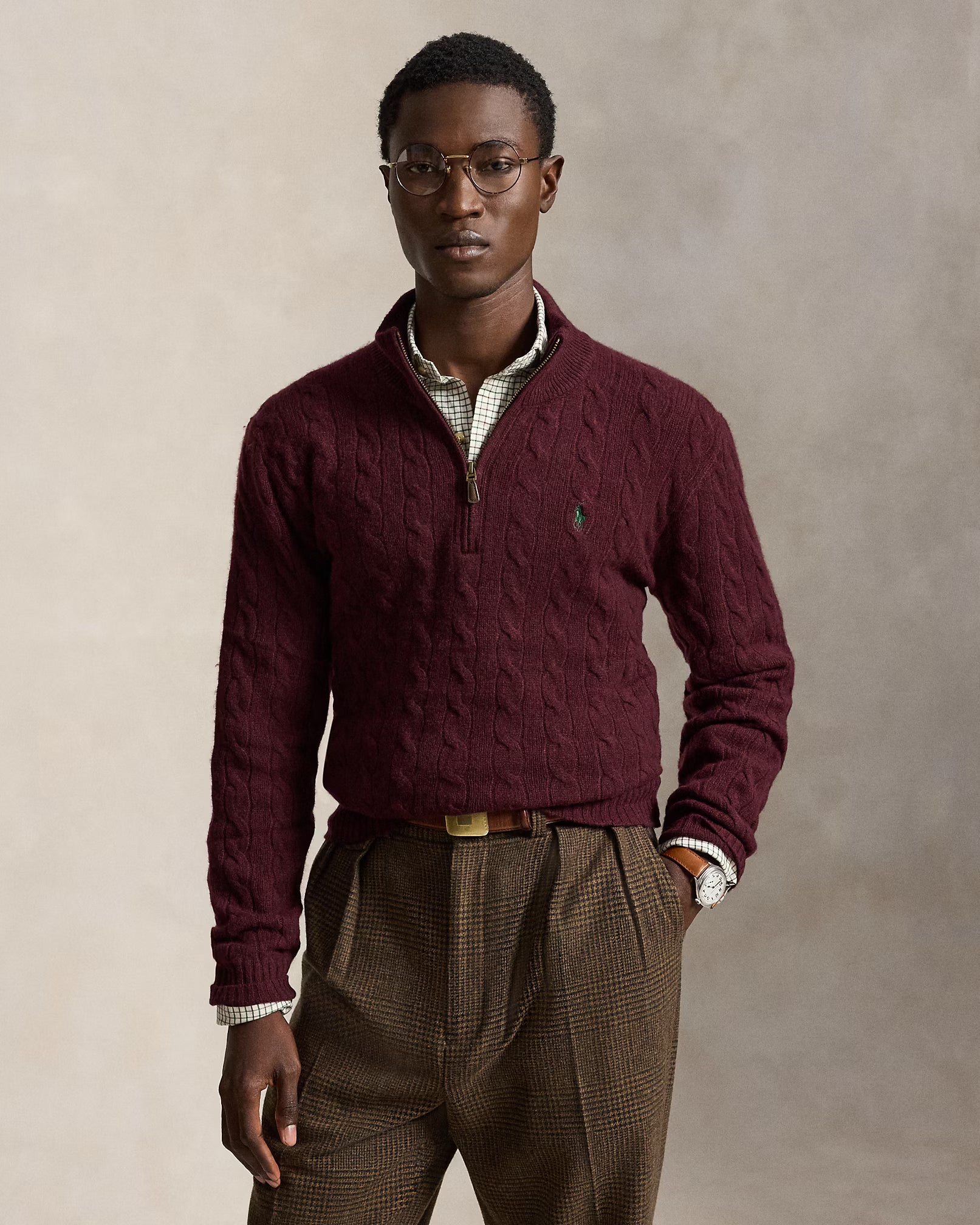 Polo Ralph Lauren Cable-Knit Quarter-Zip Jumper Save to Wishlist "Aged Wine Heather"