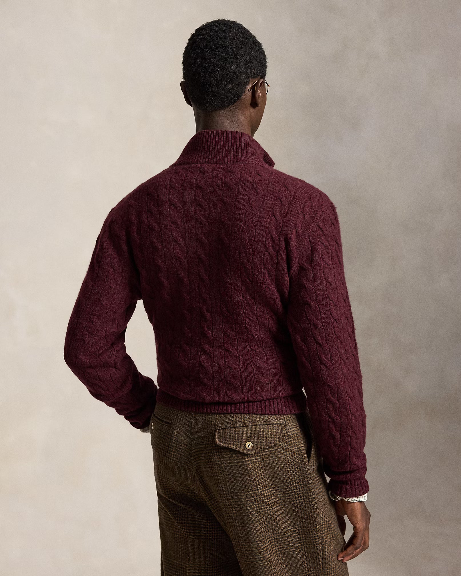 Polo Ralph Lauren Cable-Knit Quarter-Zip Jumper Save to Wishlist "Aged Wine Heather"