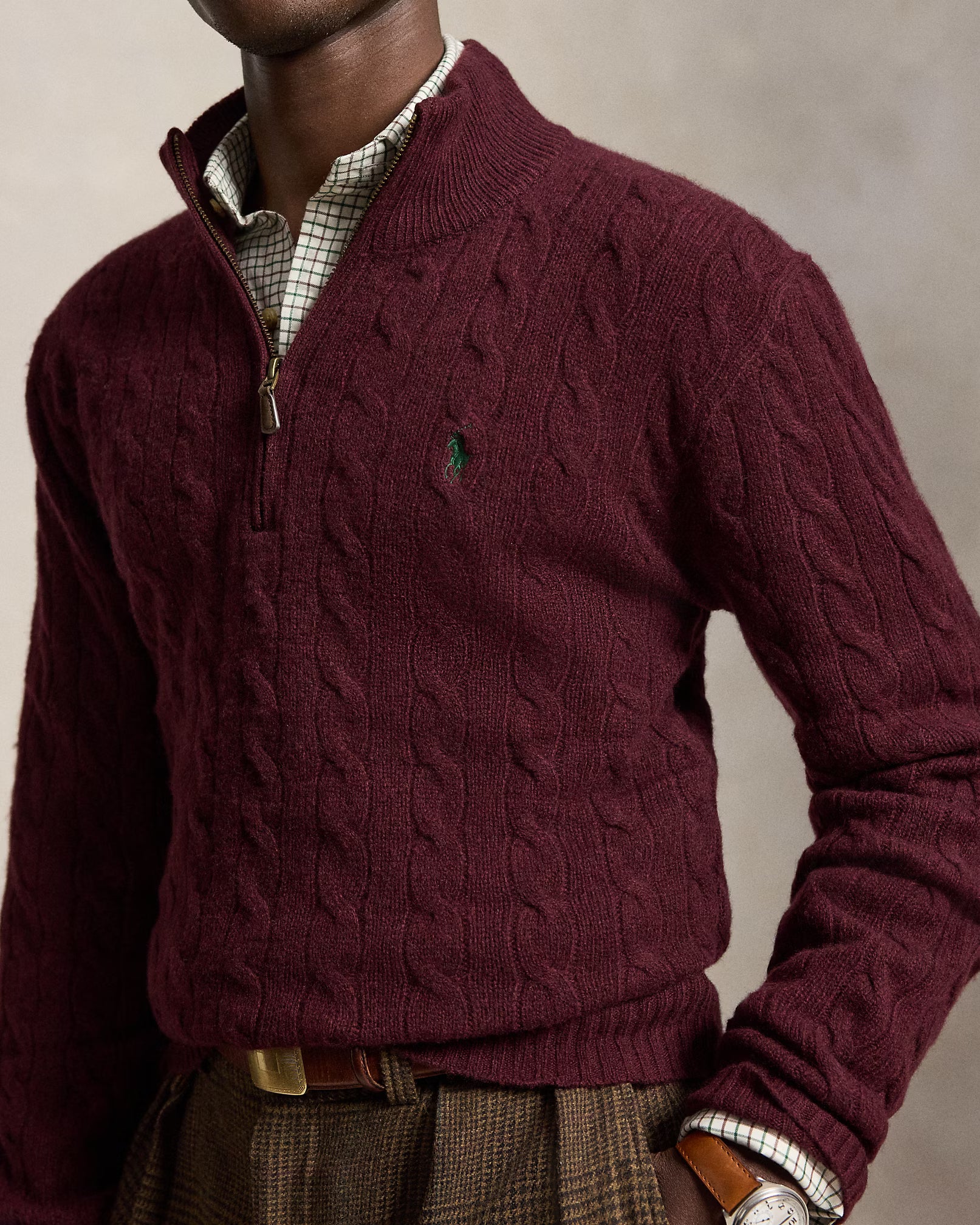 Polo Ralph Lauren Cable-Knit Quarter-Zip Jumper Save to Wishlist "Aged Wine Heather"