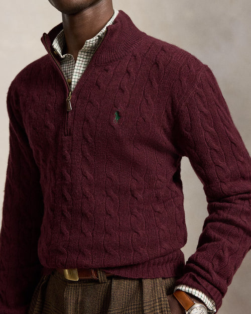 Polo Ralph Lauren Cable-Knit Quarter-Zip Jumper Save to Wishlist "Aged Wine Heather"