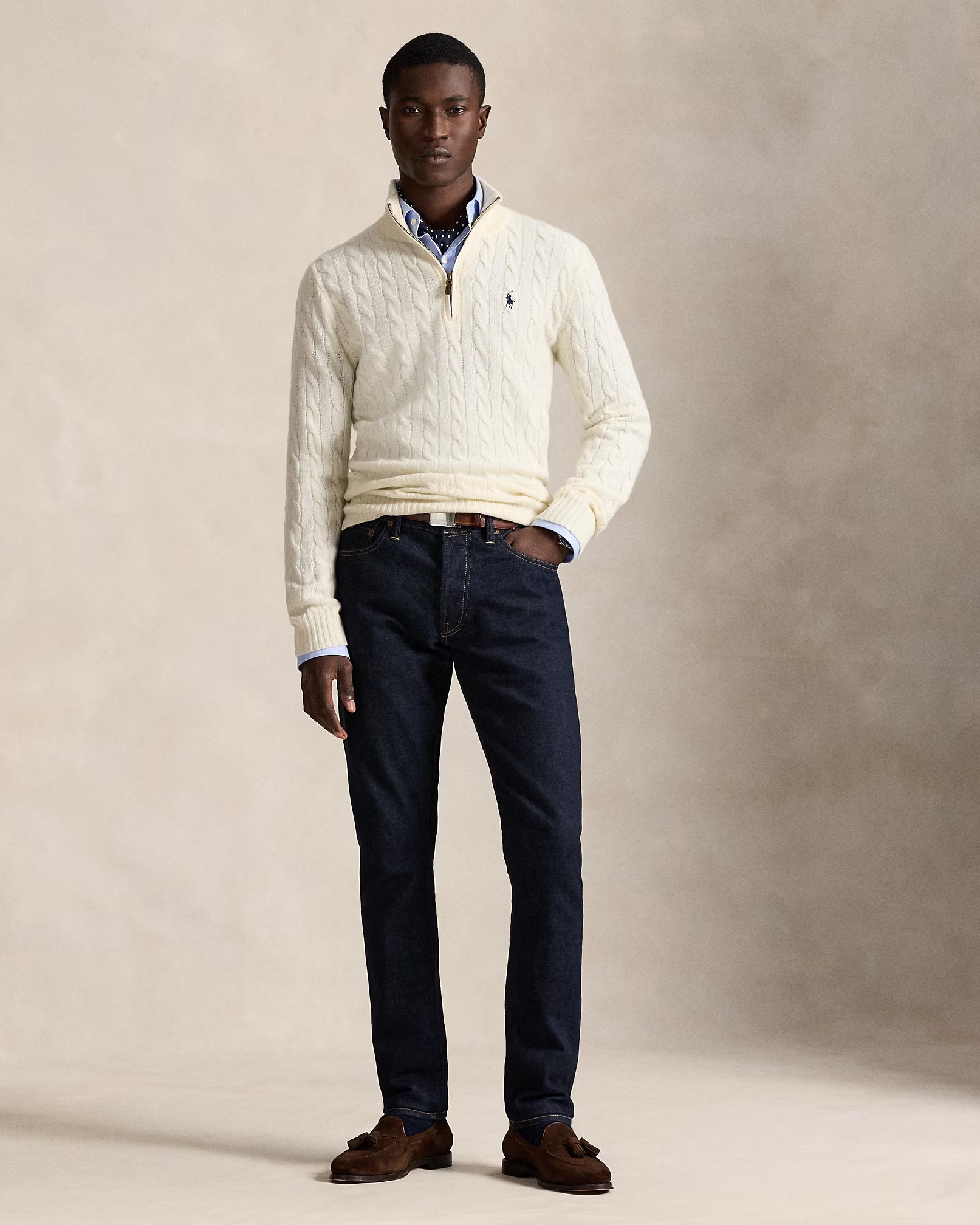 Polo Ralph Lauren Cable-Knit Quarter-Zip Jumper Save to Wishlist "Andover Cream"