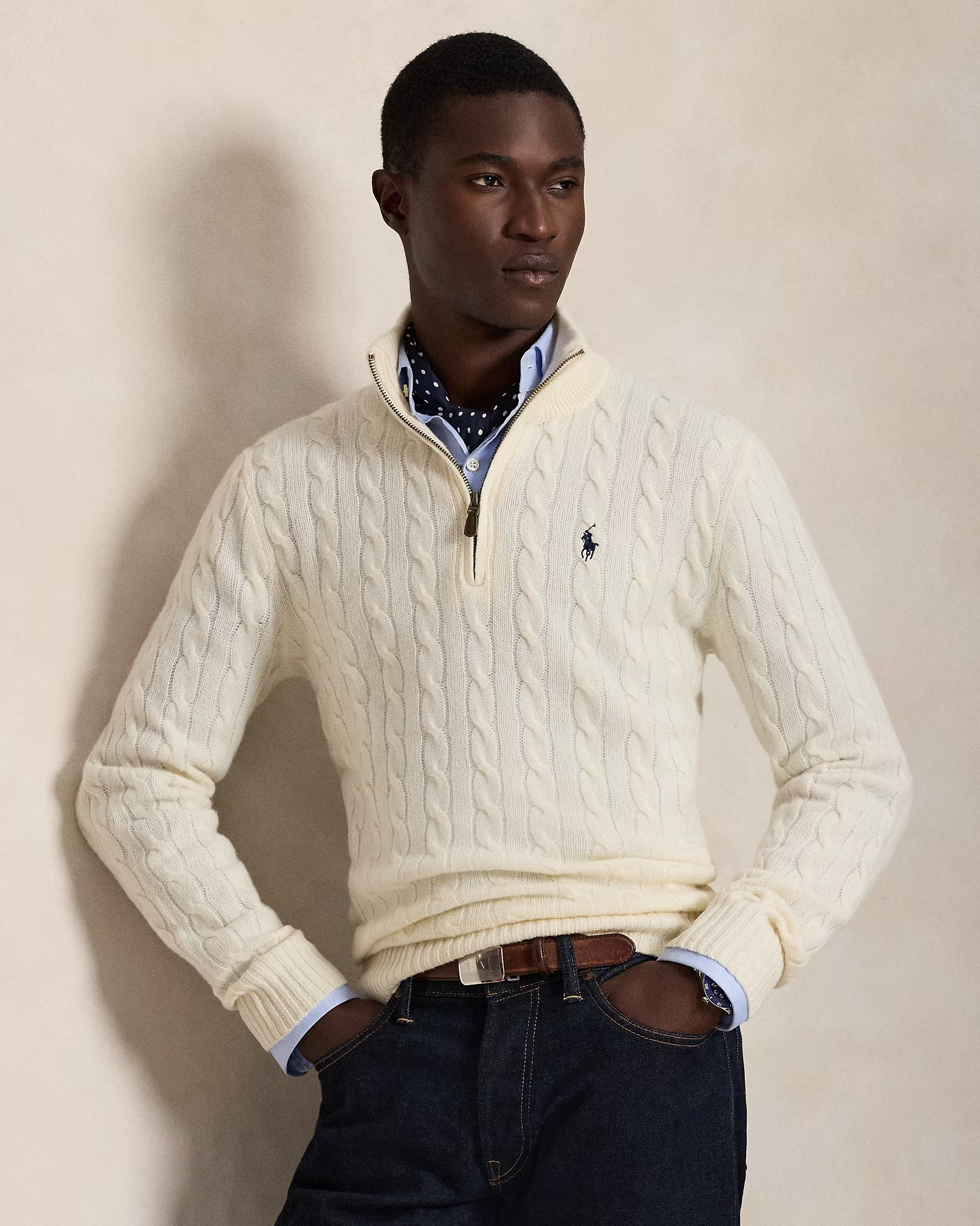 Polo Ralph Lauren Cable-Knit Quarter-Zip Jumper Save to Wishlist "Andover Cream"
