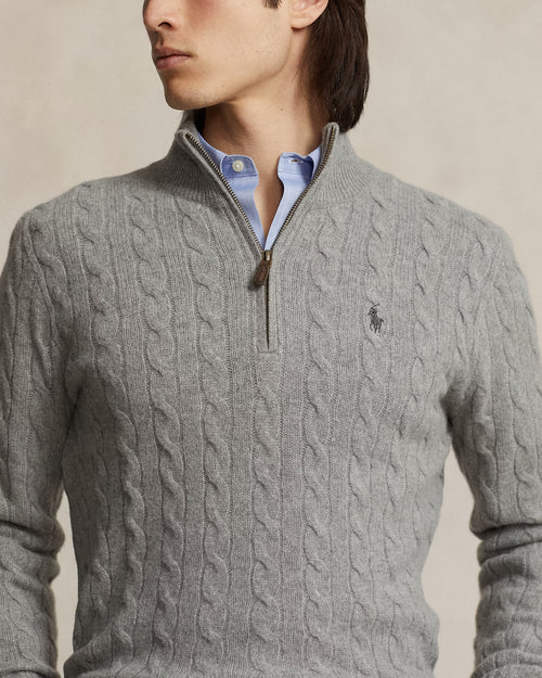 Polo Ralph Lauren Cable-Knit Quarter-Zip Jumper Save to Wishlist "Fawn Grey Heather"
