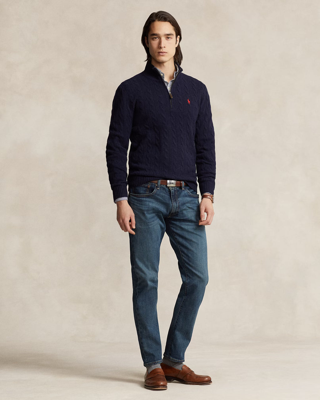 Polo Ralph Lauren Cable-Knit Quarter-Zip Jumper Save to Wishlist "Hunter Navy"