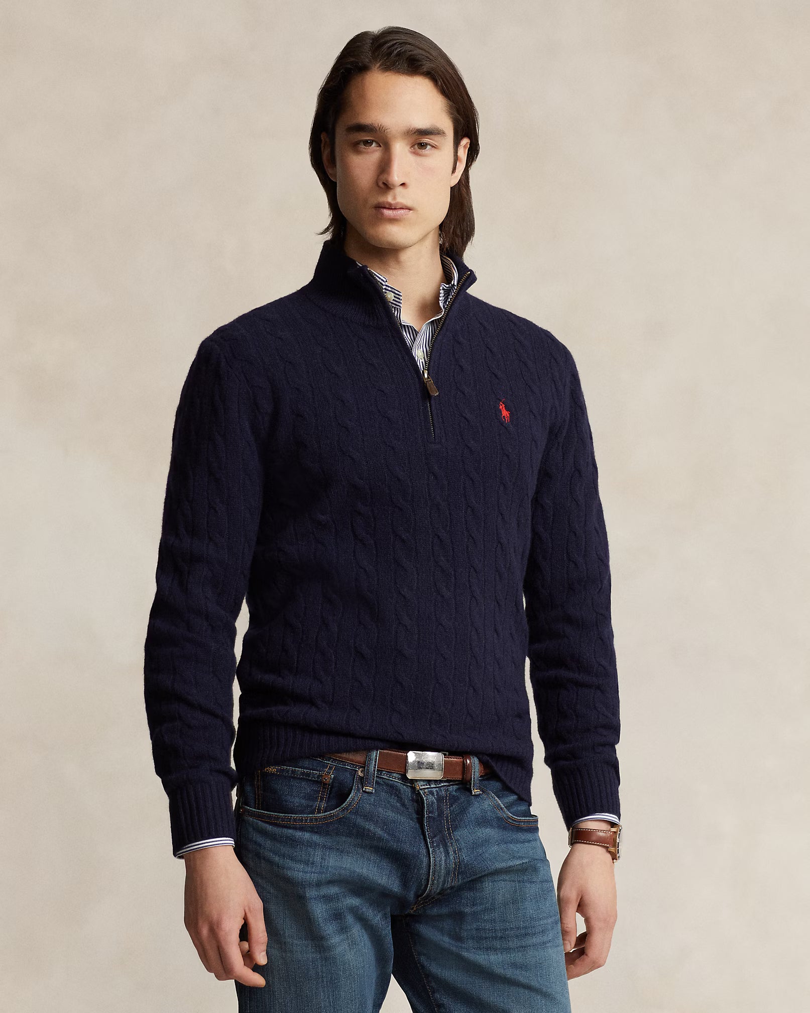 Polo Ralph Lauren Cable-Knit Quarter-Zip Jumper Save to Wishlist "Hunter Navy"