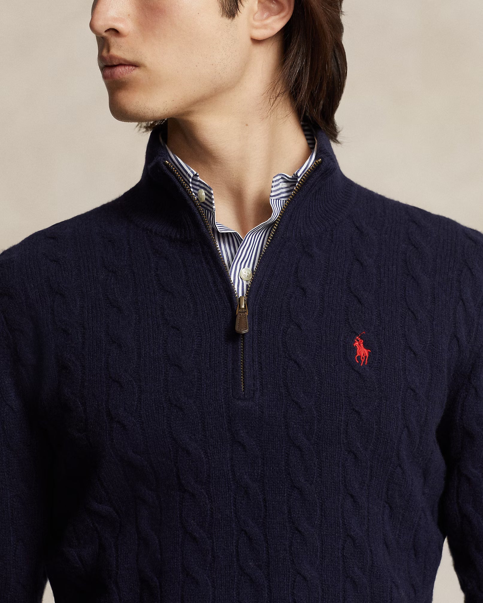Polo Ralph Lauren Cable-Knit Quarter-Zip Jumper Save to Wishlist "Hunter Navy"